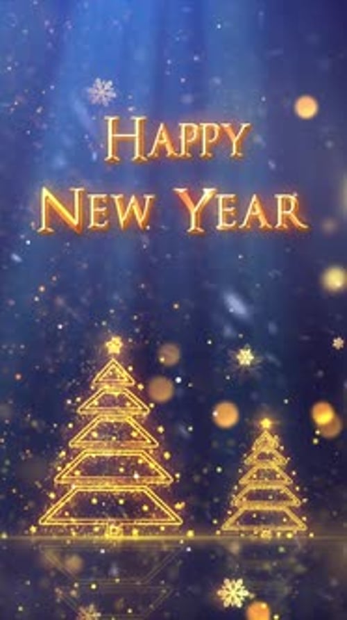 Happy New Year Glowing Golden Christmas Trees Vertical Celebration