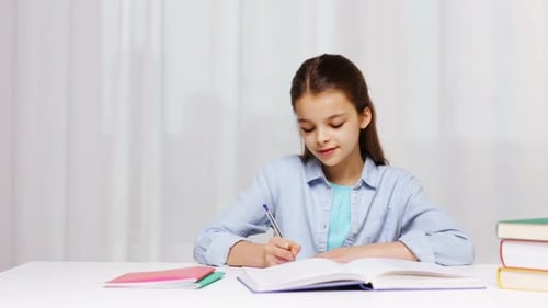 Happy School Girl Studying Montage