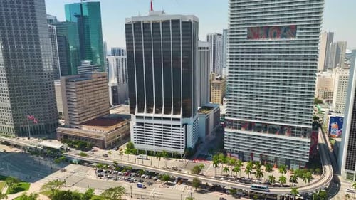 Aerial View of Downtown District of Miami Brickell in Florida USA High Skyscraper Buildings and