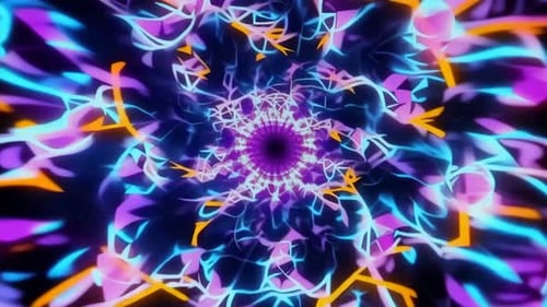 Abstract Neon Kaleidoscope Tunnel Motion Background