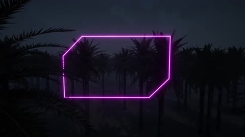 Abstract Neon Glowing Hexagon Frame Outline