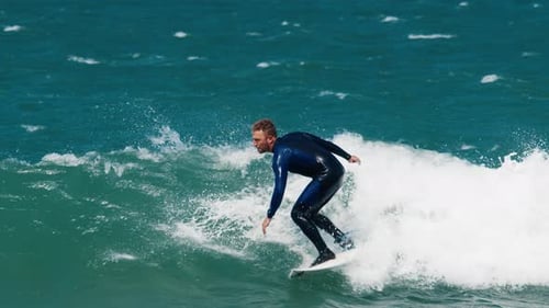 Man Surfs the Ocean Wave