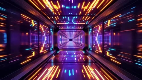 Neon-Cyberpunk-Raumschiff-Korridor-Loop-Animation