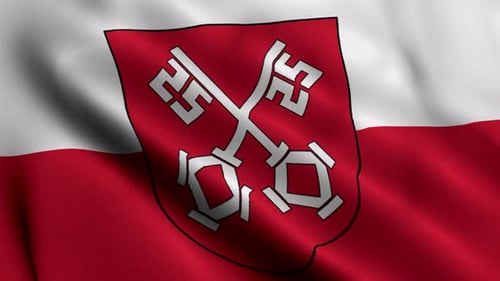 Realistic Waving Flag Animation with Heraldic Keys Crest