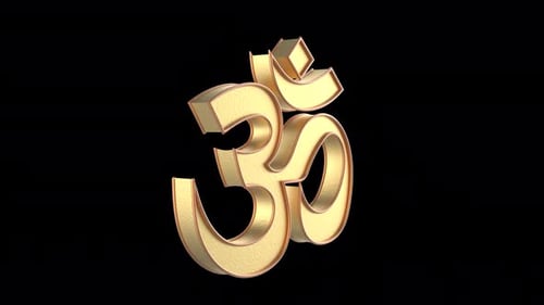 3D Golden Om Symbol Rotating on Black Background