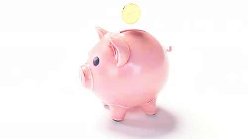 Piggy Bank with Gold Coins Falling the Form of a Deposit Money Savings