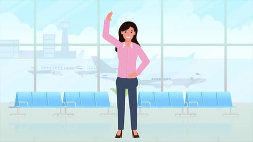 Mädchen winkt auf Wiedersehen im Flughafen