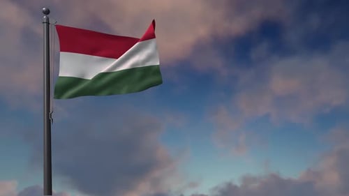 Realistic Hungarian Flag Waving Against a Dynamic Sky