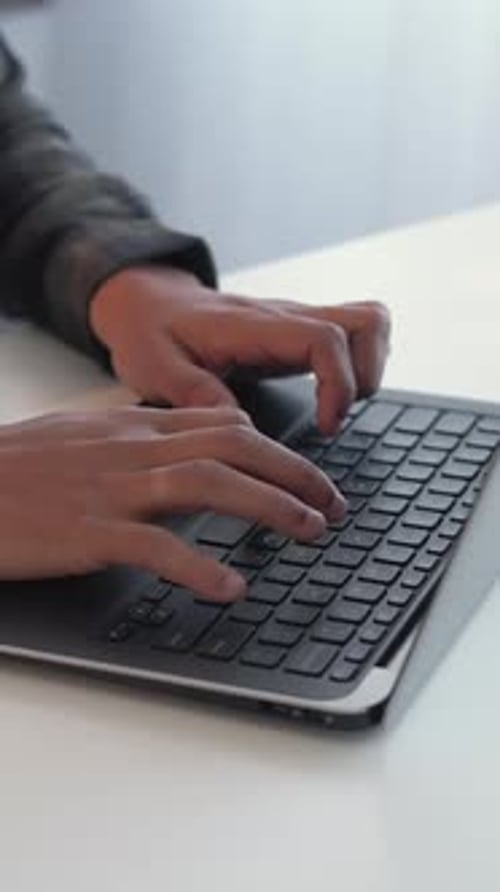 Vertical Laptop Study Man Hands Typing Essay Desk