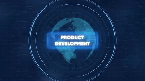 Product development digital hud interface with rotating earth globe for business