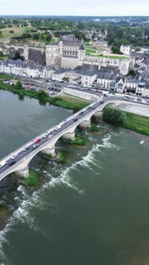 Amboise in France aerial view vertical shot