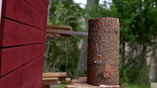 Splitting a firewood log.