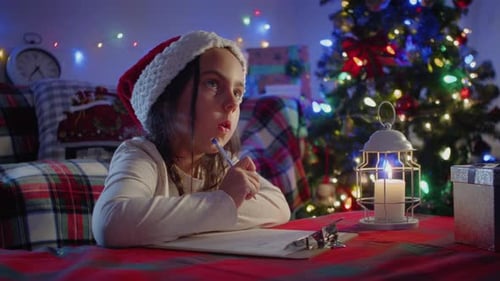 Girl Writes Letter to Santa at Christmas Time