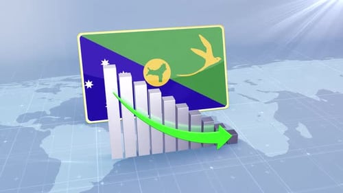 Christmas Island Flag With Decrease Bar Chart Graph And Arrow Green