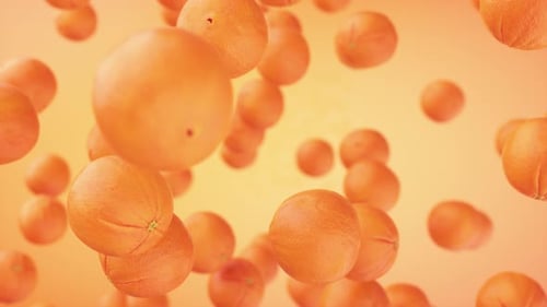 Abstract Animation of Floating Oranges on Orange Background