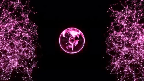 Futuristic Digital Globe with Pink Connecting Network Lines