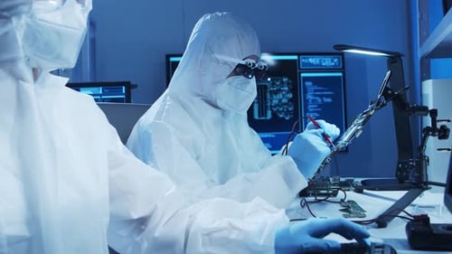 Group of Professional Engineer is Developing a Modern Microprocessor in a Futuristic Laboratory