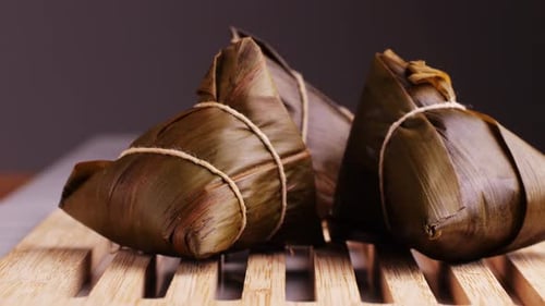 Chinese Zongzi Rice Dish Wrapped in Leaves