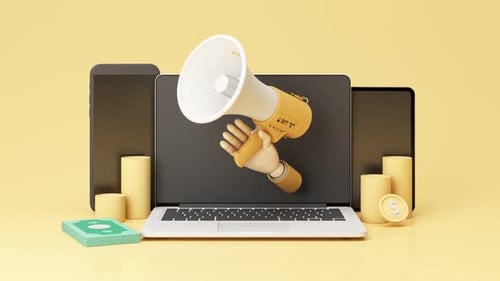 Digital Marketing Promotion with Megaphone and Devices Animation