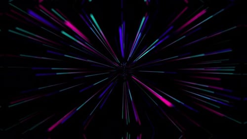Abstrakte bunte Linienanimation. bunte Glasfaserform auf schwarzem Hintergrund.