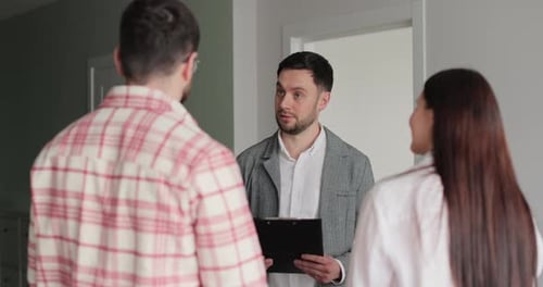 Family Choosing New House or Apartment Real Estate Agent Trying to Take Decision and Make Right