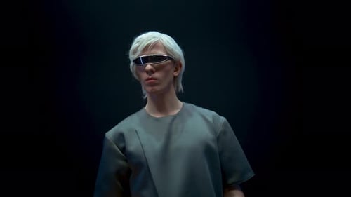 Man Interacts with Virtual Reality Interface