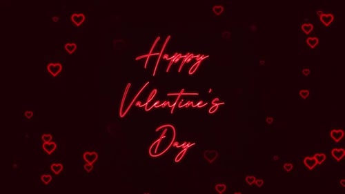Neon Happy Valentine's Day Text with Floating Hearts