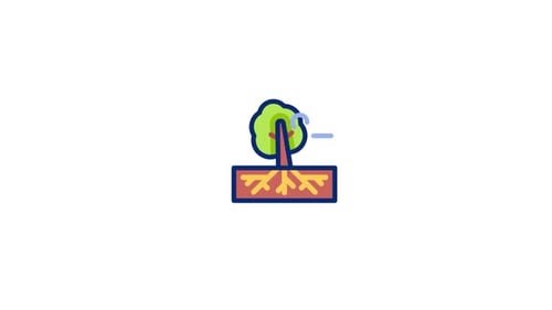 Animated Tree Icon with Roots Absorbing Water