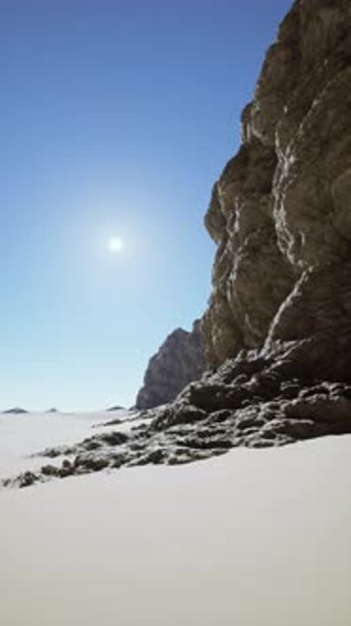 Sun Shines on Rocky Cliff