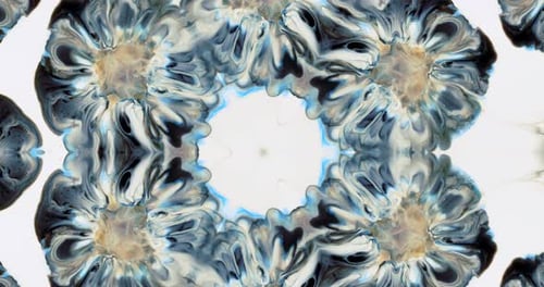 Kaleidoscopic Abstract Pattern with Blue and White Swirls