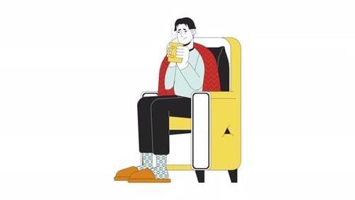 Animated Illustration of Person Feeling Unwell Drinking Hot Beverage