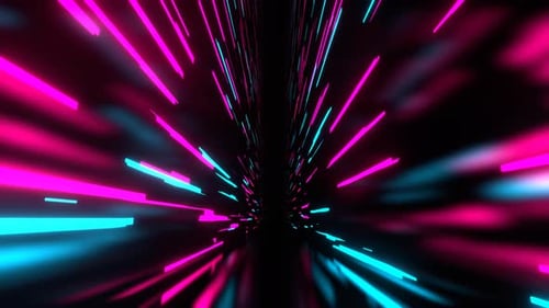 Cyan And Pink Narrow Tall Futuristic Corridor With Abstract Neon Light Background Vj Loop In 4K