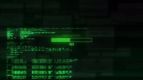 Digital Loading Bar Progress with Green Matrix Glitch Effect Progress Bar Completion Over a Glitchy