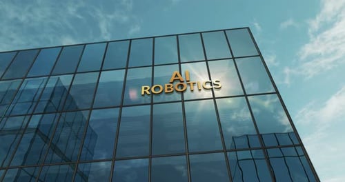 Concepto de construcción de vidrio con robótica de IA