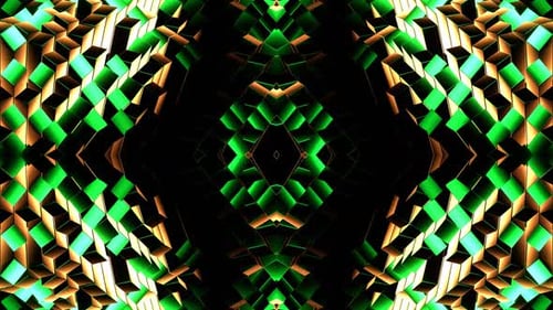 Kaléidoscope à ondes rectangulaires de forme aléatoire turquoise et jaune, arrière-plan Vj Loop en 4K
