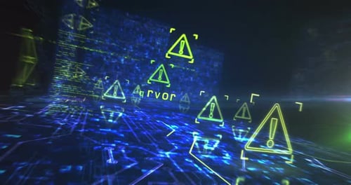 Alerta, ciberataque, símbolos, bucle, concepto cibernético