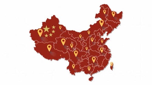 Animação colorida da localização do ponto de referência do mapa da China