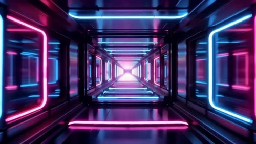 Flying Through Futuristic Neon Tunnel Loop Animation
