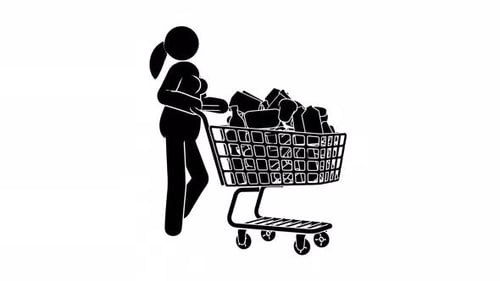 Flat Design Animation of Woman Pushing a Shopping Cart