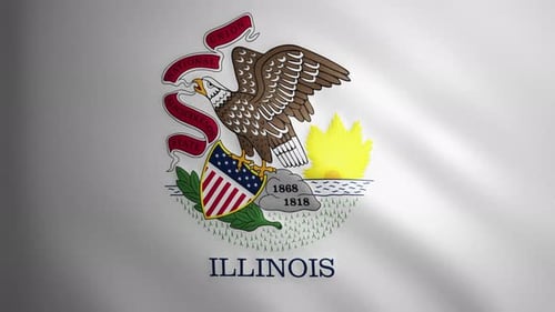 Illinois State Flag Waving with Detailed Fabric Texture