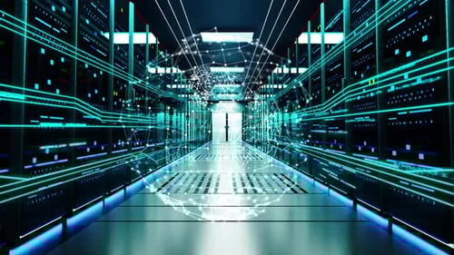 Digital Globe Spinning Network Connections Growing Data Center Server Room