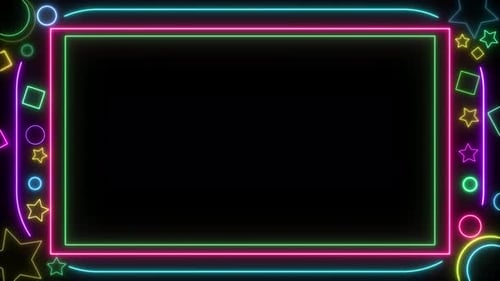 Animated Neon Frame with Glowing Geometric Shapes