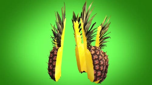 3D Pineapple Exploding and Tumbling on Green Screen