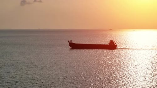 Aerial view of sea freight, Cargo ship. Cargo ship sailing on open sea