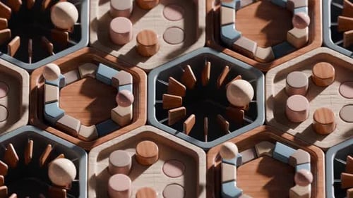 3D-Animation von isometrischen Hexagonen und Kugeln