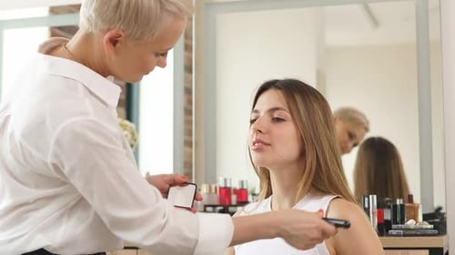 Makeup Artist Applying Cosmetics to a Model