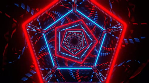 Red And Blue Neon Pentagon Mirror Tunnel Background Vj Loop In 4K