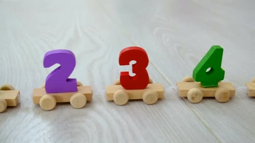 Educational Wooden Number Train on Wooden Floor