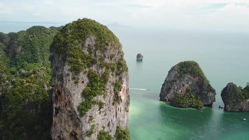 Breathtaking Tropical Paradise, Aerial View of Exotic Island With Steep Limestone Cliffs and White S