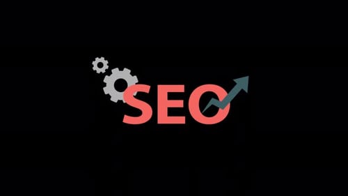 Flat Design SEO Text Reveal with Animated Gears and Arrow